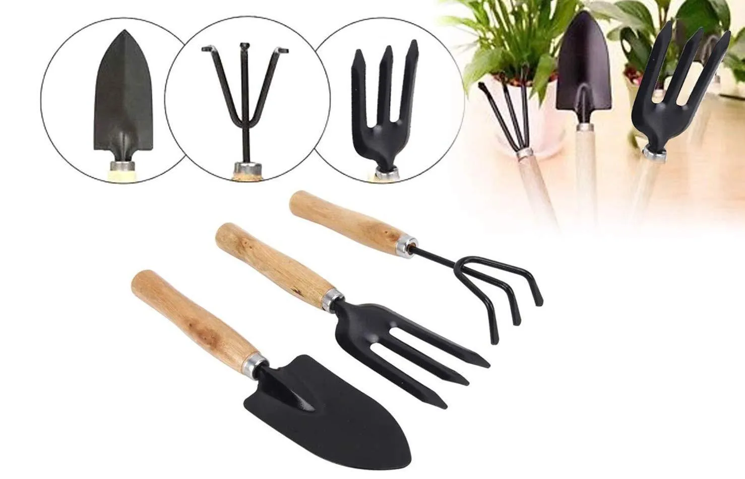 0542 Gardening Tools - Hand Cultivator, Small Trowel, Garden Fork (Set of 3)