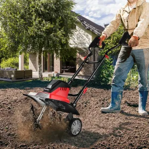 1500W Corded Electric Garden Tiller with 6 Blade Till