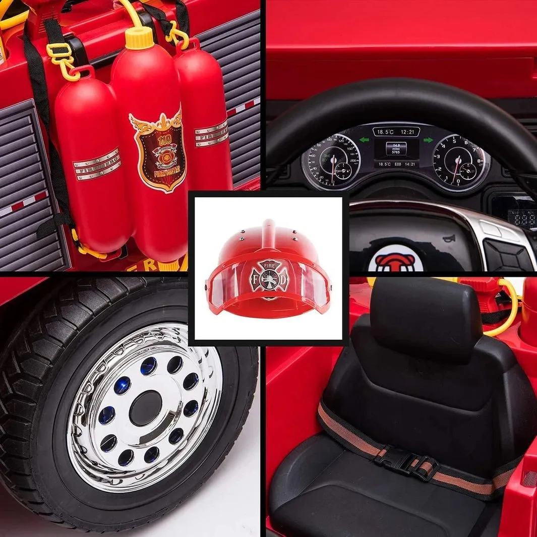 2025 Fire Truck Style Ride-On | 12V | Upgraded | Lots of Lights | Water Gun | Hat | Fire Extinguisher | Big 1 Seater | Remote