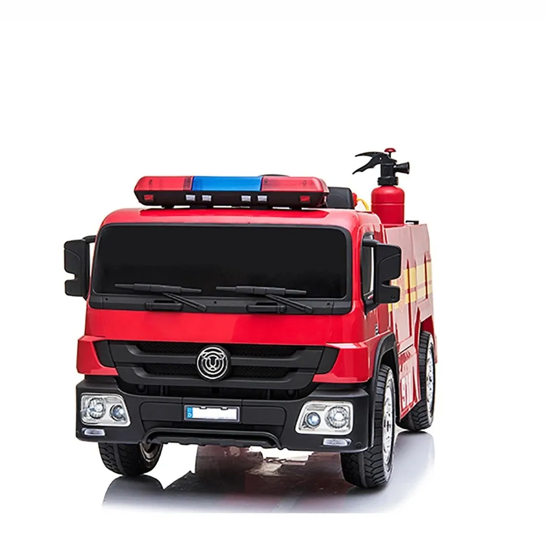 2025 Fire Truck Style Ride-On | 12V | Upgraded | Lots of Lights | Water Gun | Hat | Fire Extinguisher | Big 1 Seater | Remote