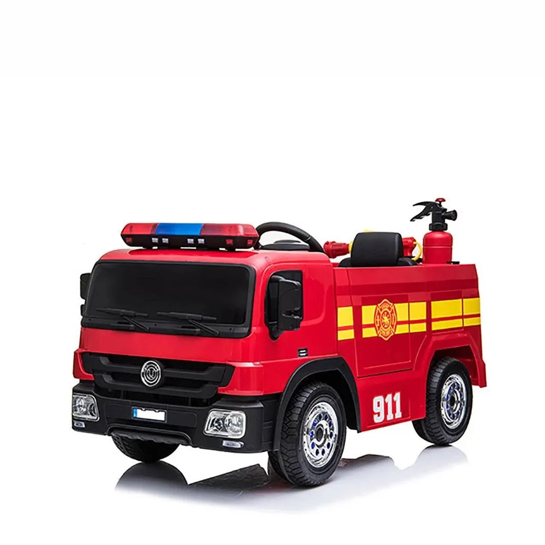 2025 Fire Truck Style Ride-On | 12V | Upgraded | Lots of Lights | Water Gun | Hat | Fire Extinguisher | Big 1 Seater | Remote