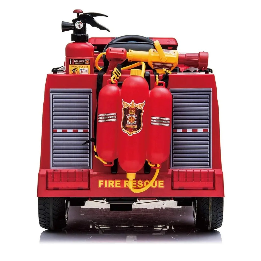 2025 Fire Truck Style Ride-On | 12V | Upgraded | Lots of Lights | Water Gun | Hat | Fire Extinguisher | Big 1 Seater | Remote