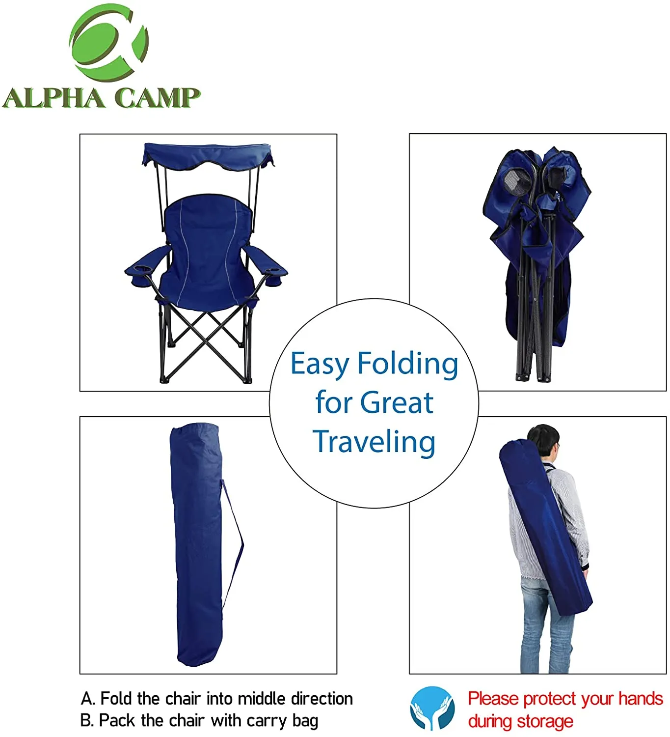 Alpha Camp Folding Shade Canopy Camping Chair