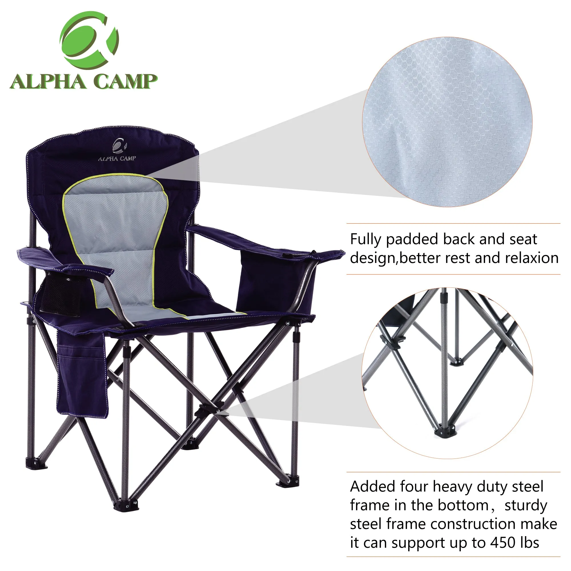 ALPHA CAMP Oversized Heavy Duty Camping Picnic Chairs Padded Arm Chair