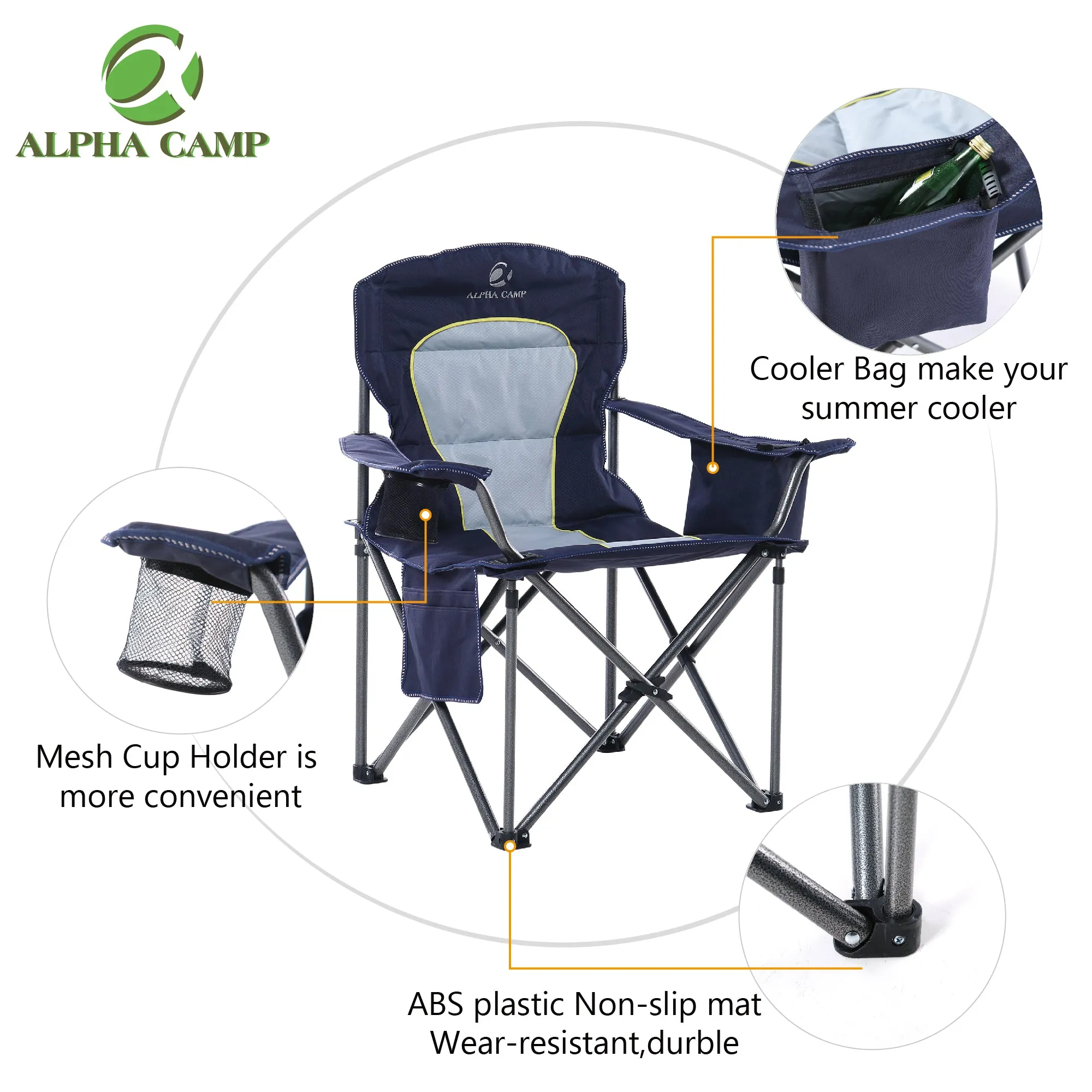 ALPHA CAMP Oversized Heavy Duty Camping Picnic Chairs Padded Arm Chair