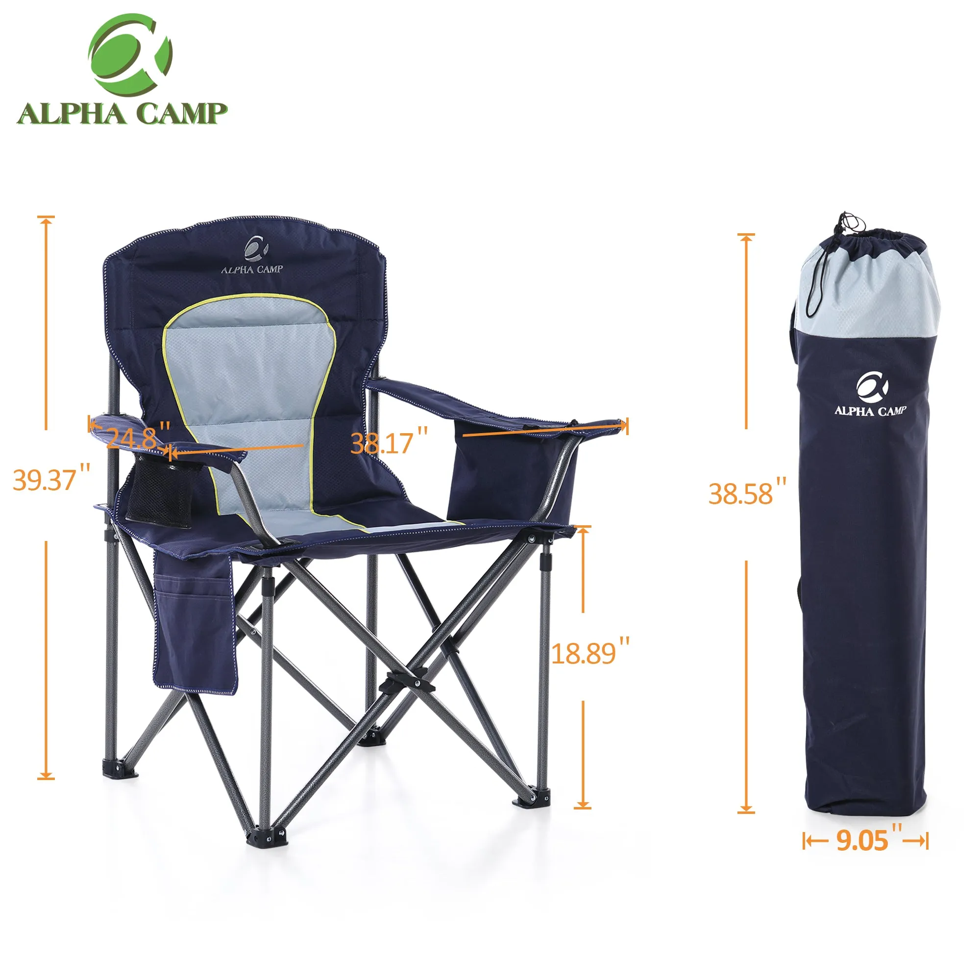 ALPHA CAMP Oversized Heavy Duty Camping Picnic Chairs Padded Arm Chair