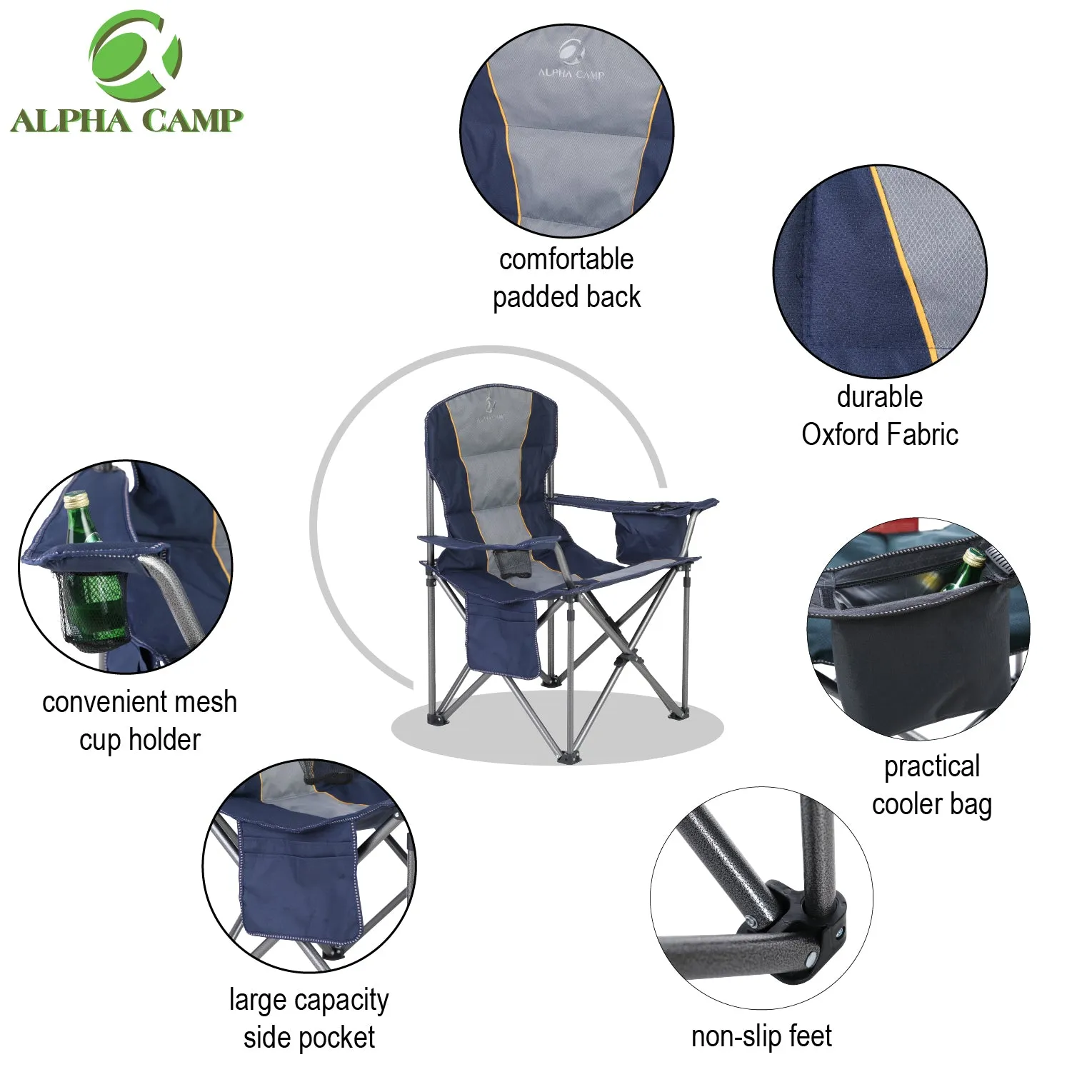 ALPHA CAMP Oversized Heavy Duty Camping Picnic Chairs Padded Arm Chair