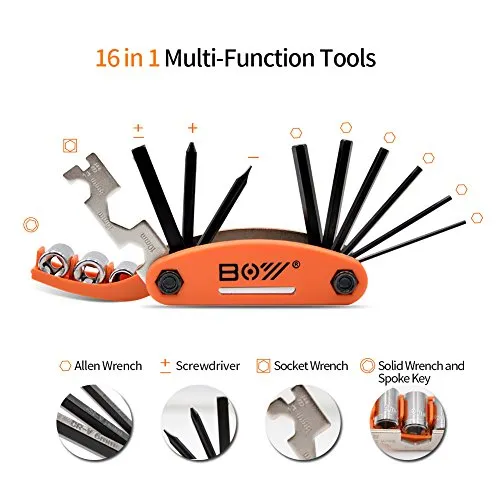 AQQEF Bike Repair Kit, Bicycle Repair Kits Bag With Portable Bike Pump  16-In-1 Bike Multi Tool Kit Sets