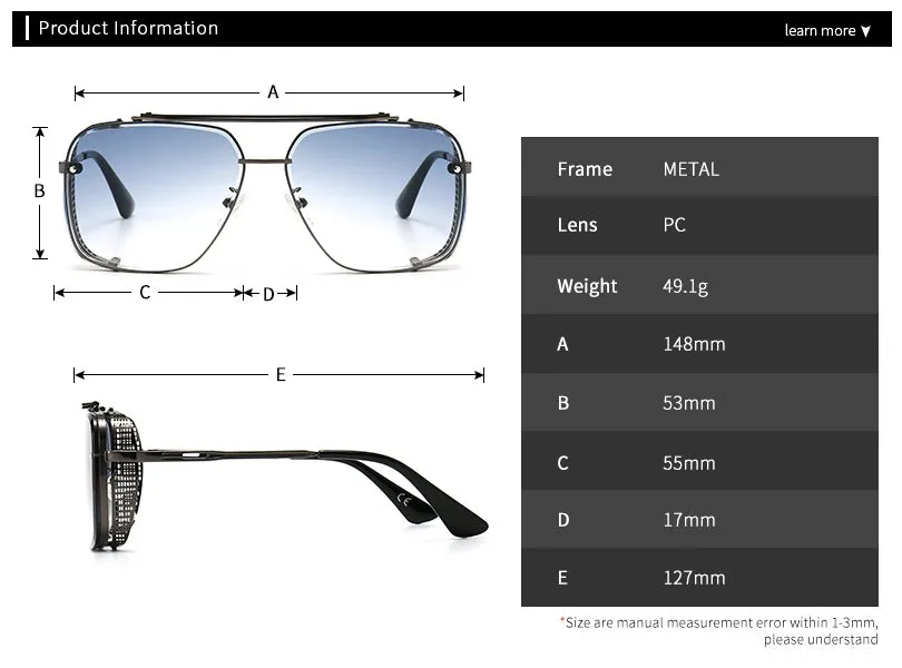 CCspace Unisex Full Rim Square Alloy Double Bridge Frame Sunglasses 46385