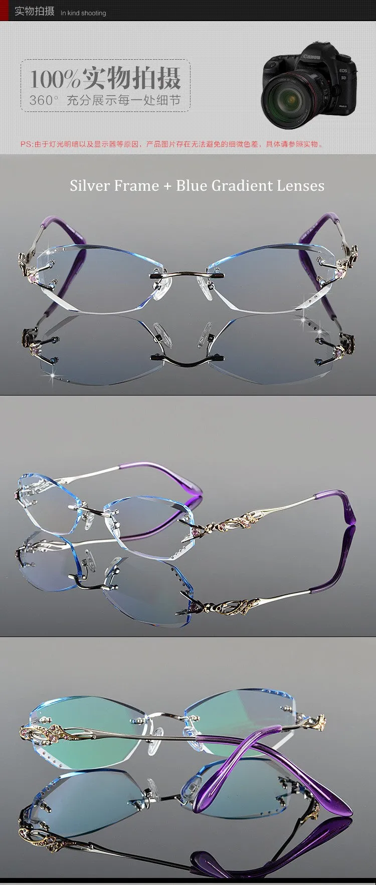 Chashma Tint Lenses Glasses Diamond Cutting Rimless Titanium 8036 B