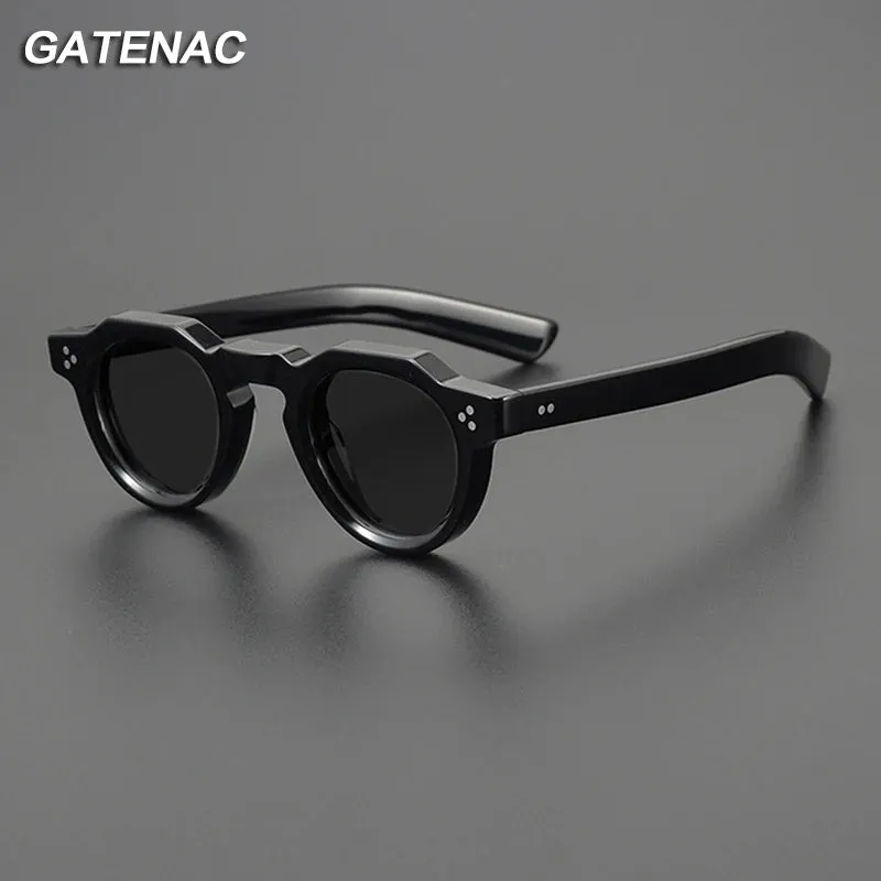 Gatenac Unisex Full Rim Flat Top Round Acetate Polarized Sunglasses M002