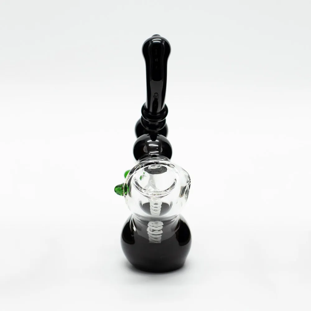 Glass Bubbler - Black with Green Dots