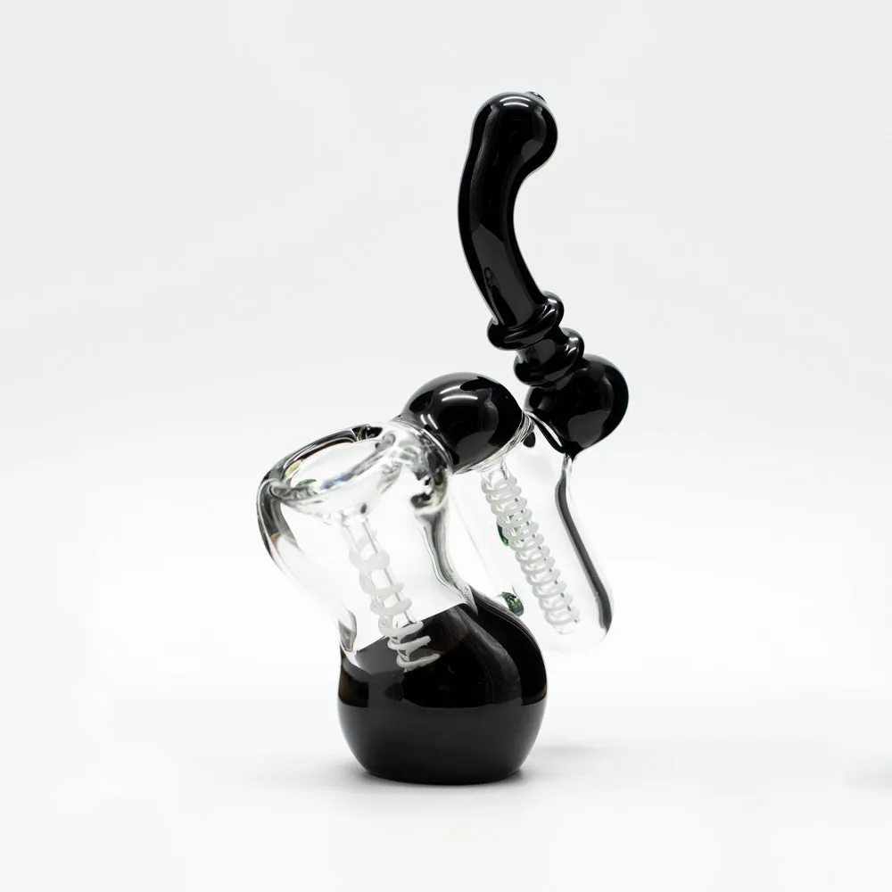 Glass Bubbler - Black with Green Dots