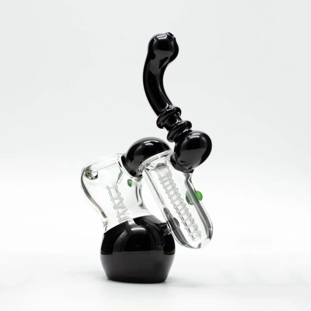 Glass Bubbler - Black with Green Dots