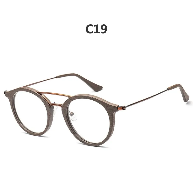 Hdcrafter Unisex Full Rim Round Wood Alloy Double Bridge Eyeglasses 4821