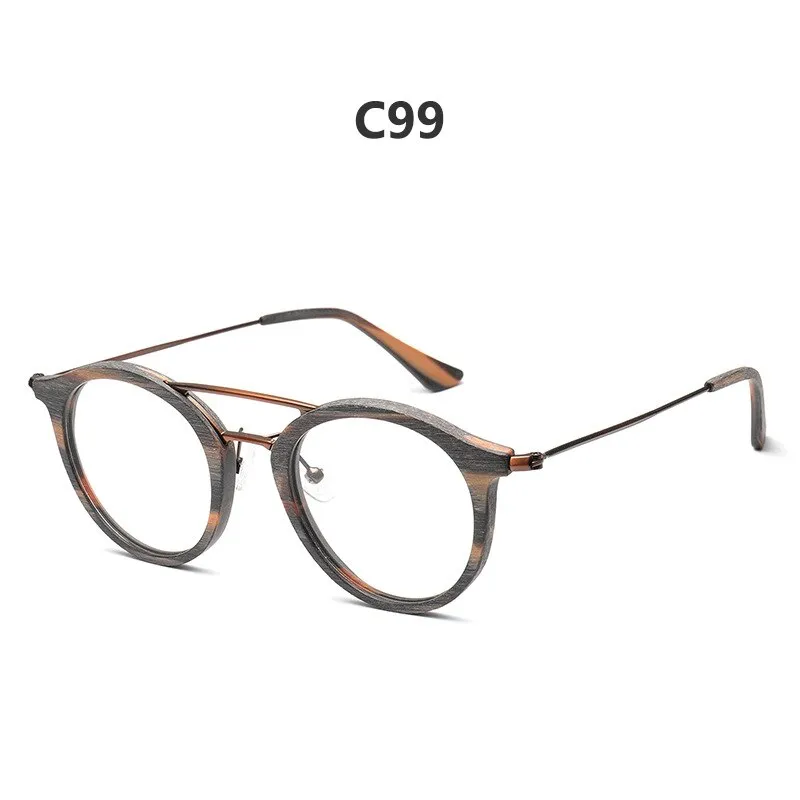 Hdcrafter Unisex Full Rim Round Wood Alloy Double Bridge Eyeglasses 4821