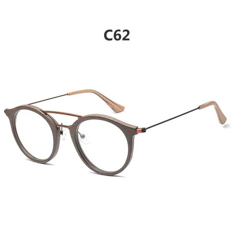 Hdcrafter Unisex Full Rim Round Wood Alloy Double Bridge Eyeglasses 4821