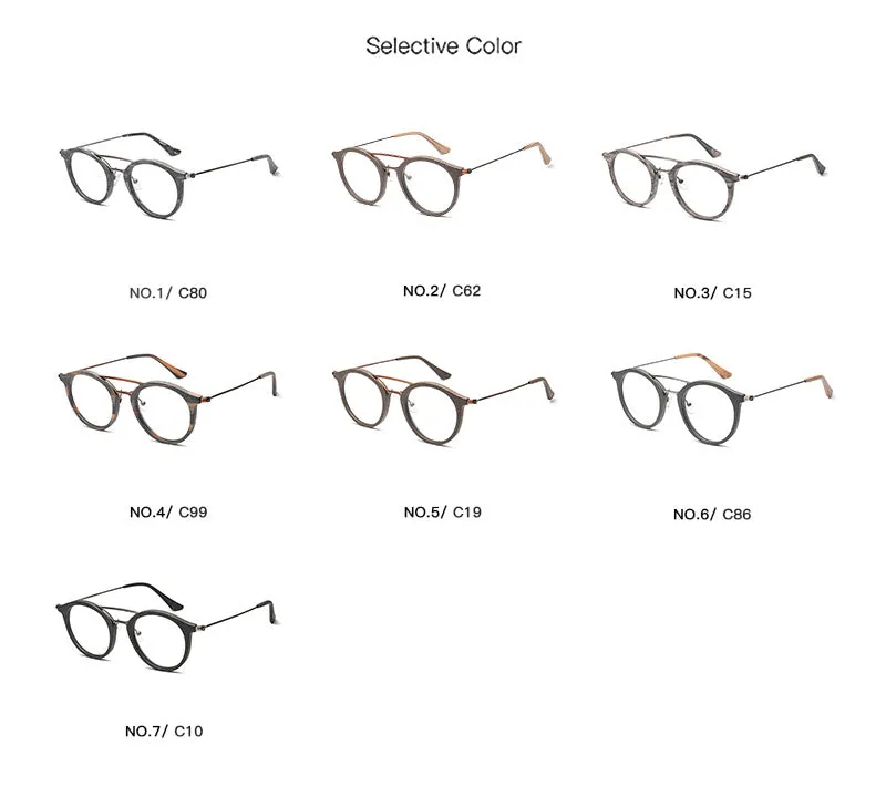 Hdcrafter Unisex Full Rim Round Wood Alloy Double Bridge Eyeglasses 4821