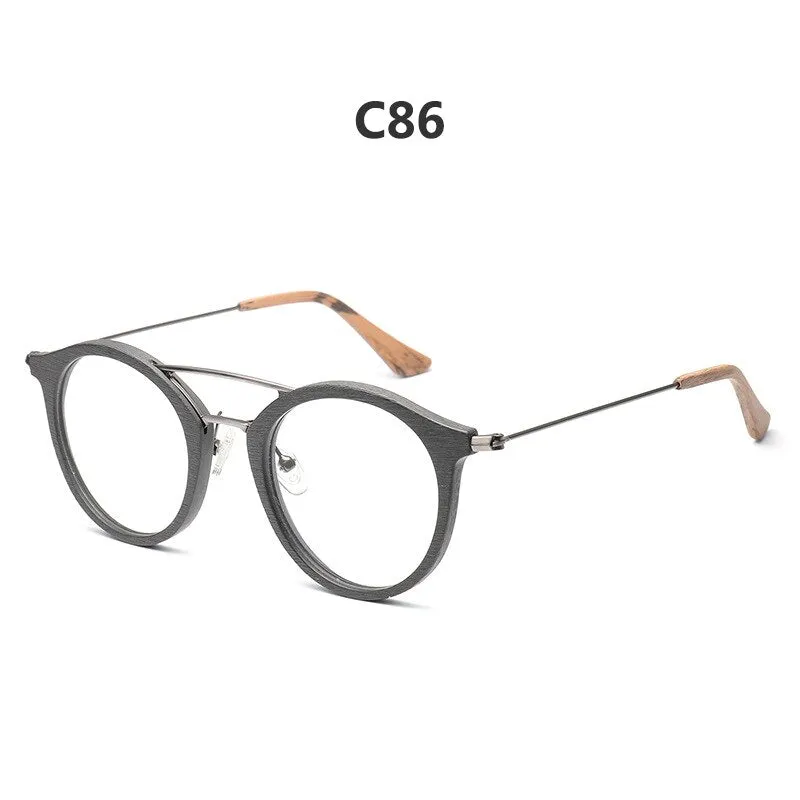 Hdcrafter Unisex Full Rim Round Wood Alloy Double Bridge Eyeglasses 4821