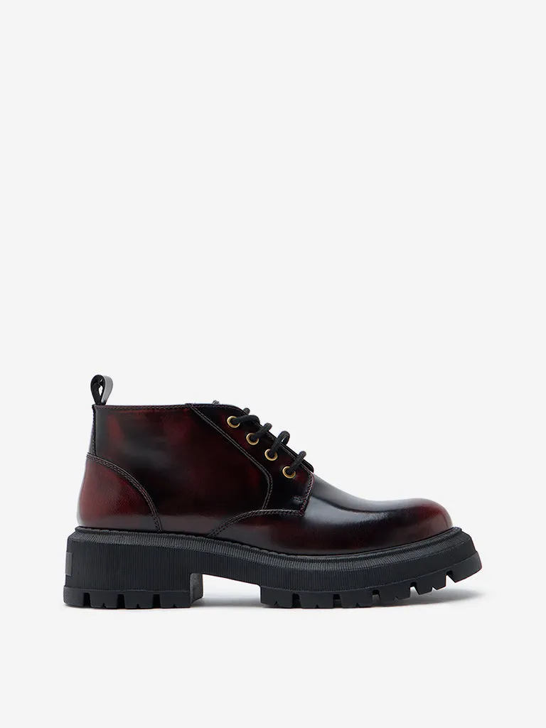 LUNA BLU Burgundy Chunky Leather Biker Boots