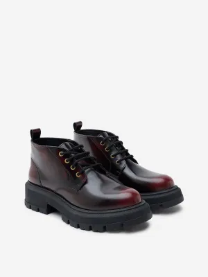 LUNA BLU Burgundy Chunky Leather Biker Boots