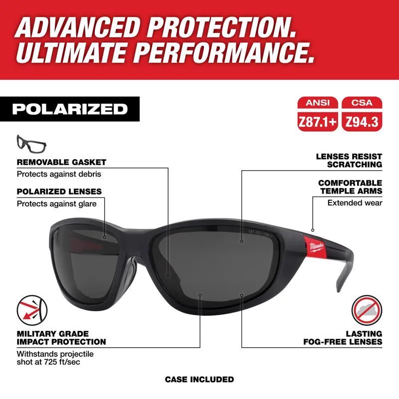 Milwaukee Anti-Fog Polarized Performance Safety Glasses with Gasket Tinted Lens Black/Red Frame 1 pc