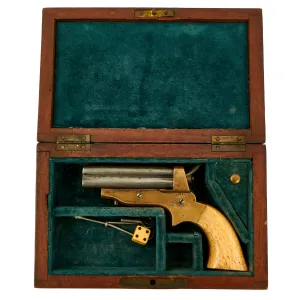 Original U.S. Sharps Model 2A .30 Rimfire 4 Barrel Brass Frame Pepperbox Pistol with Bone Grips in Custom Wood Case - Serial 15584