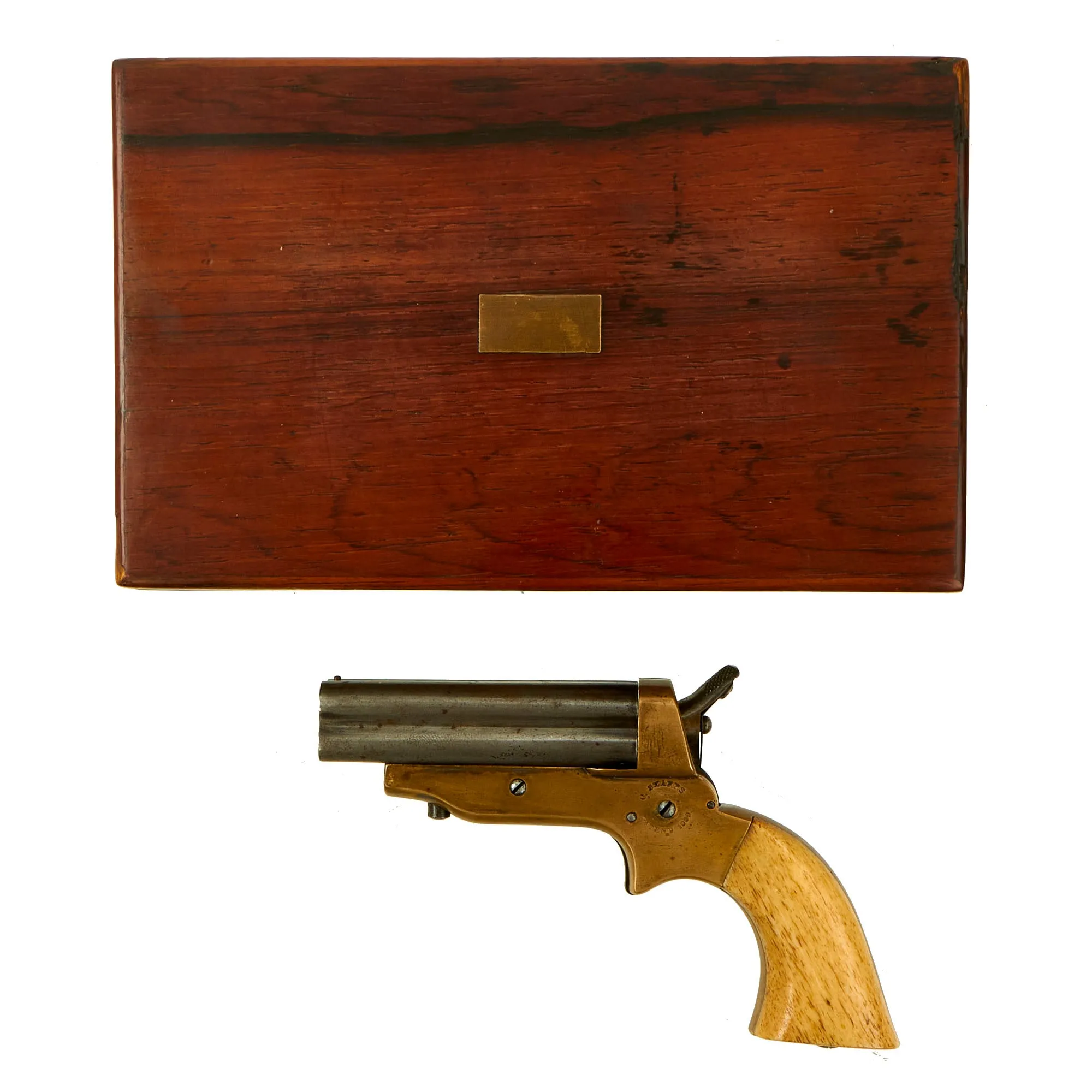 Original U.S. Sharps Model 2A .30 Rimfire 4 Barrel Brass Frame Pepperbox Pistol with Bone Grips in Custom Wood Case - Serial 15584