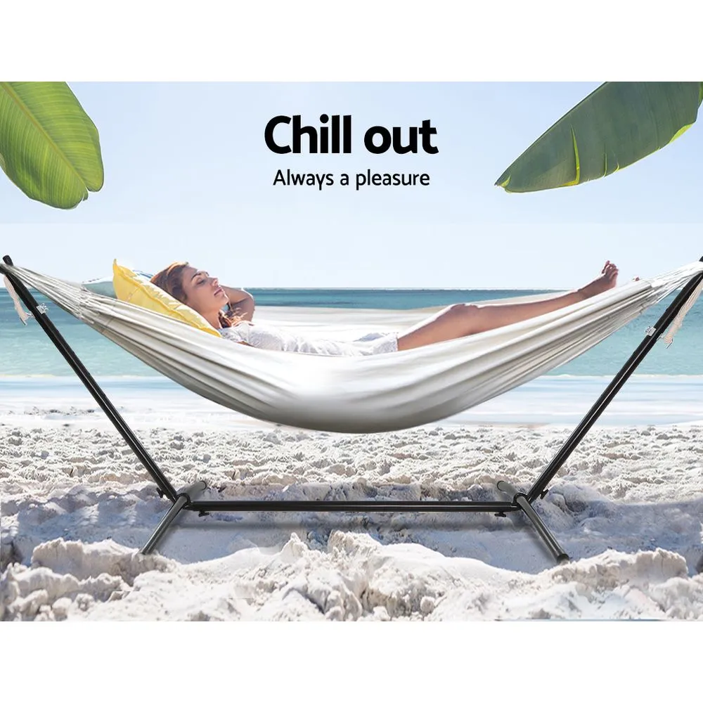 Outdoor Swing Bed: Cream Camping Hammock with Stand