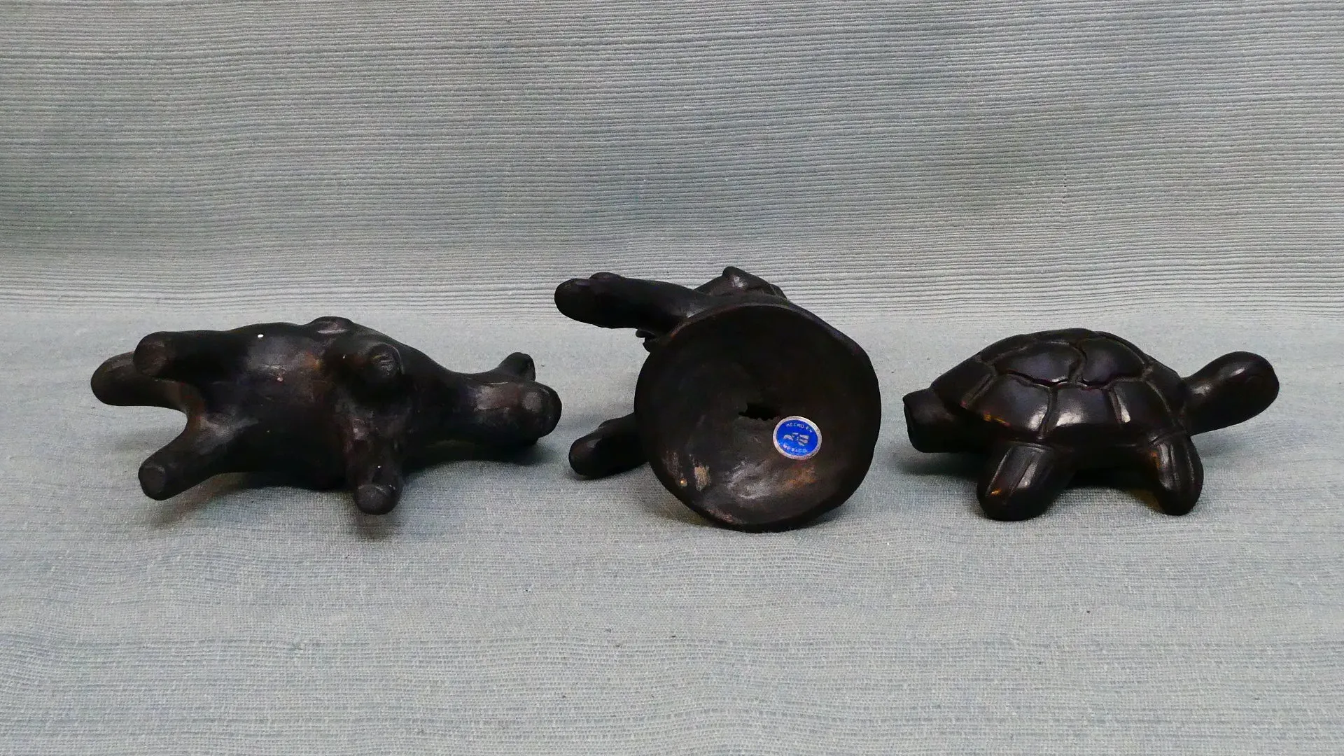 Set of 3 Mexican Black Pottery Whistle Figures - Good Condition