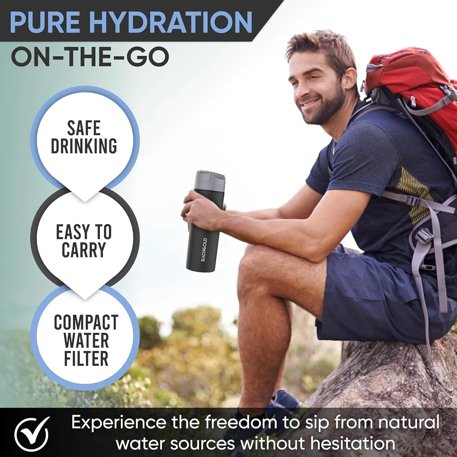 Survival Gear and Supplies-Water Filtration System Survival-Water Bottle with Filter Travel-Filter Water Purifier-Emergency Survival kit-Filtered Water Bottle-Water Purifier Survival-Hiking Gear