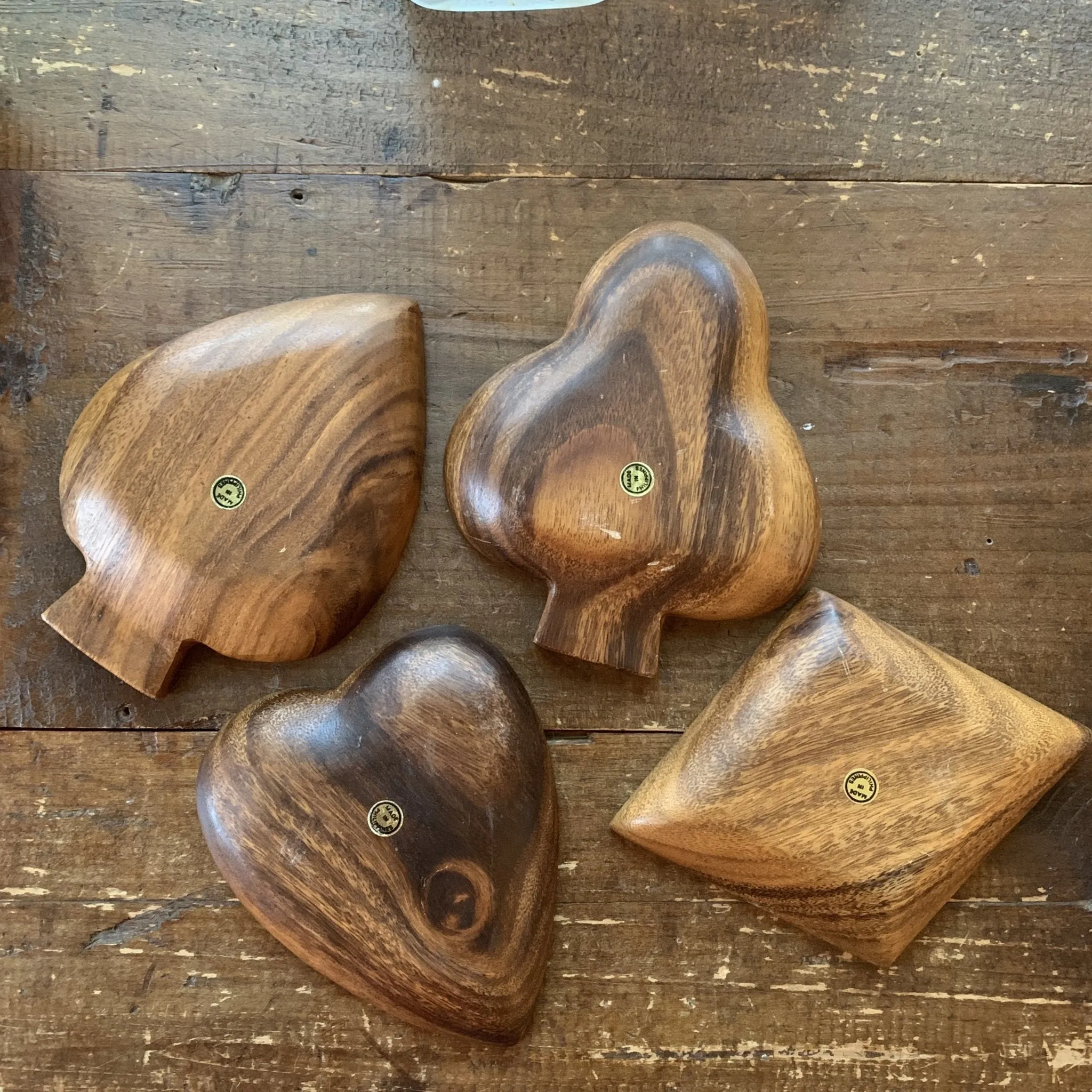 Vintage Wood Bowls in Card Suit Shapes of Hearts, Diamonds, Spades, & Clubs. Perfect for a Card Party!